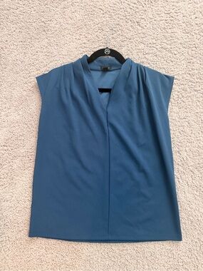 Ann Taylor Teal V-Neck Cap-Sleeve Blouse